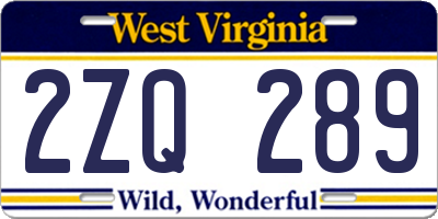 WV license plate 2ZQ289