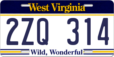 WV license plate 2ZQ314