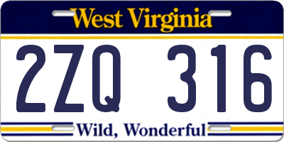 WV license plate 2ZQ316
