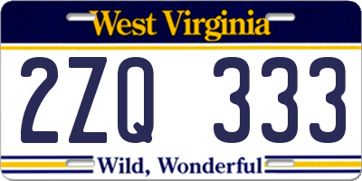 WV license plate 2ZQ333