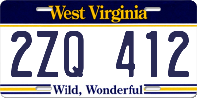 WV license plate 2ZQ412