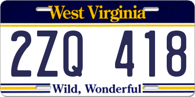 WV license plate 2ZQ418
