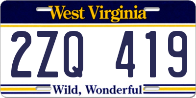 WV license plate 2ZQ419