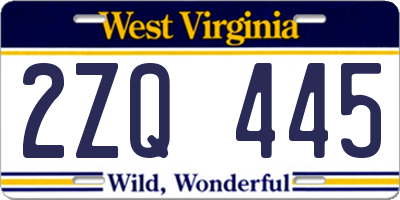 WV license plate 2ZQ445