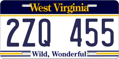 WV license plate 2ZQ455