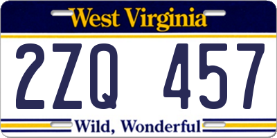WV license plate 2ZQ457