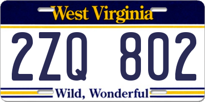 WV license plate 2ZQ802