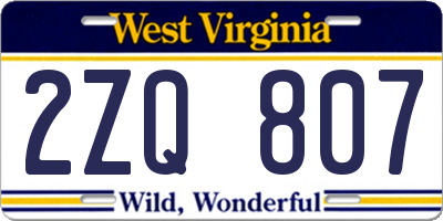WV license plate 2ZQ807