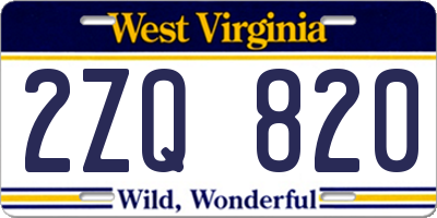 WV license plate 2ZQ820