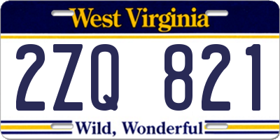 WV license plate 2ZQ821