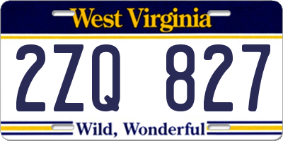 WV license plate 2ZQ827