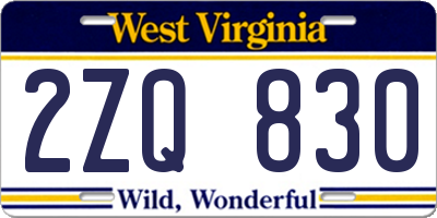 WV license plate 2ZQ830