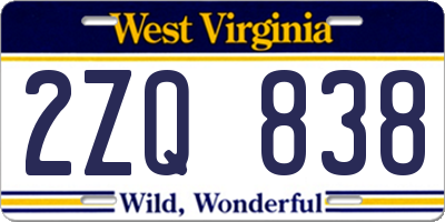 WV license plate 2ZQ838