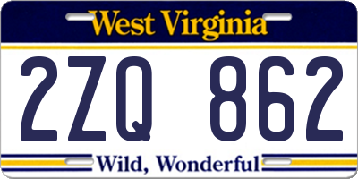 WV license plate 2ZQ862