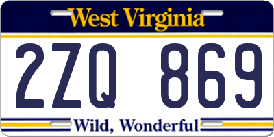 WV license plate 2ZQ869
