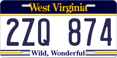 WV license plate 2ZQ874