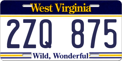 WV license plate 2ZQ875