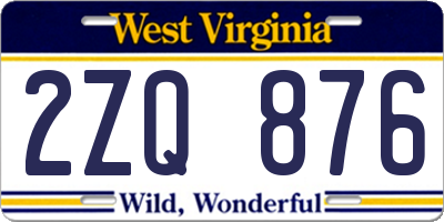 WV license plate 2ZQ876