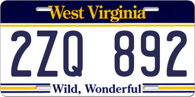 WV license plate 2ZQ892