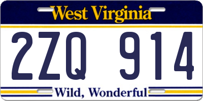 WV license plate 2ZQ914