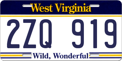 WV license plate 2ZQ919