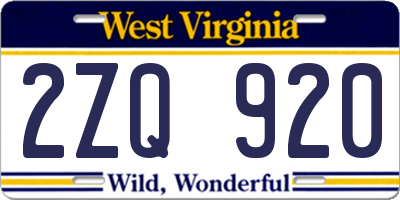 WV license plate 2ZQ920