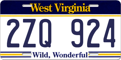 WV license plate 2ZQ924