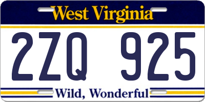 WV license plate 2ZQ925