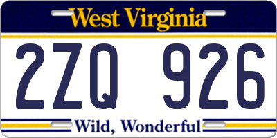 WV license plate 2ZQ926