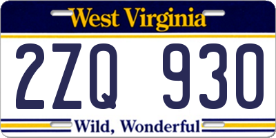 WV license plate 2ZQ930