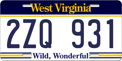 WV license plate 2ZQ931