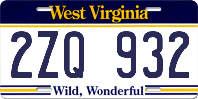 WV license plate 2ZQ932