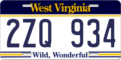 WV license plate 2ZQ934