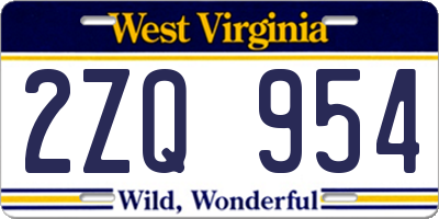 WV license plate 2ZQ954