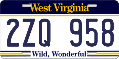 WV license plate 2ZQ958