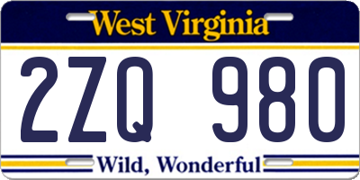 WV license plate 2ZQ980