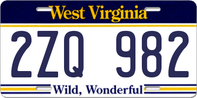 WV license plate 2ZQ982