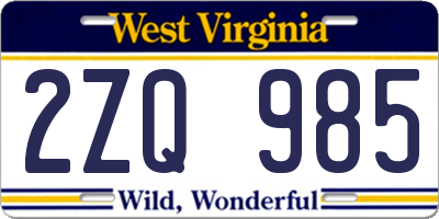 WV license plate 2ZQ985