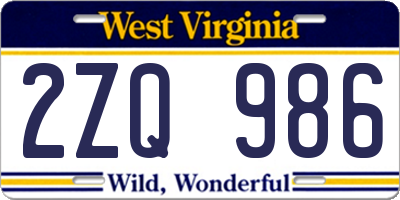 WV license plate 2ZQ986