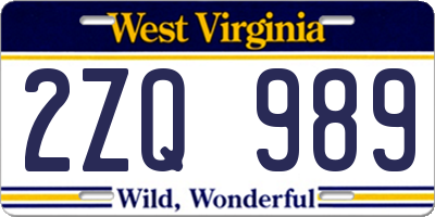 WV license plate 2ZQ989