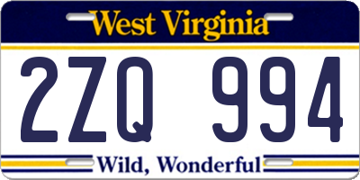 WV license plate 2ZQ994