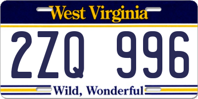 WV license plate 2ZQ996