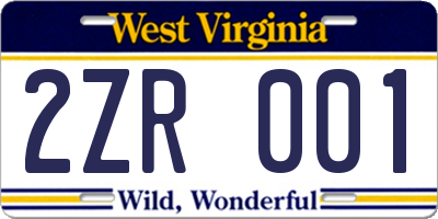 WV license plate 2ZR001