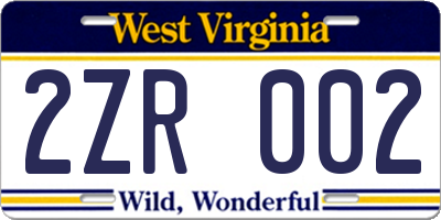 WV license plate 2ZR002