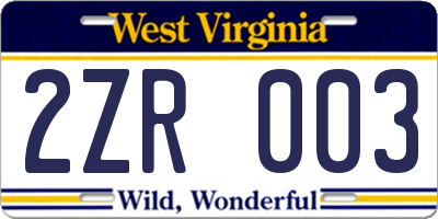 WV license plate 2ZR003