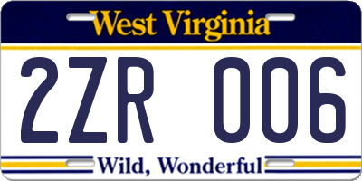 WV license plate 2ZR006