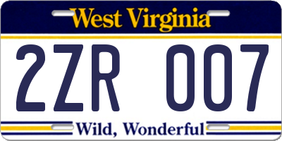 WV license plate 2ZR007