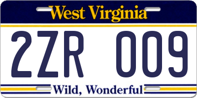 WV license plate 2ZR009