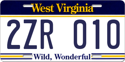 WV license plate 2ZR010