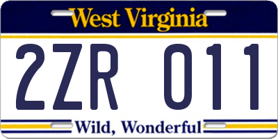 WV license plate 2ZR011